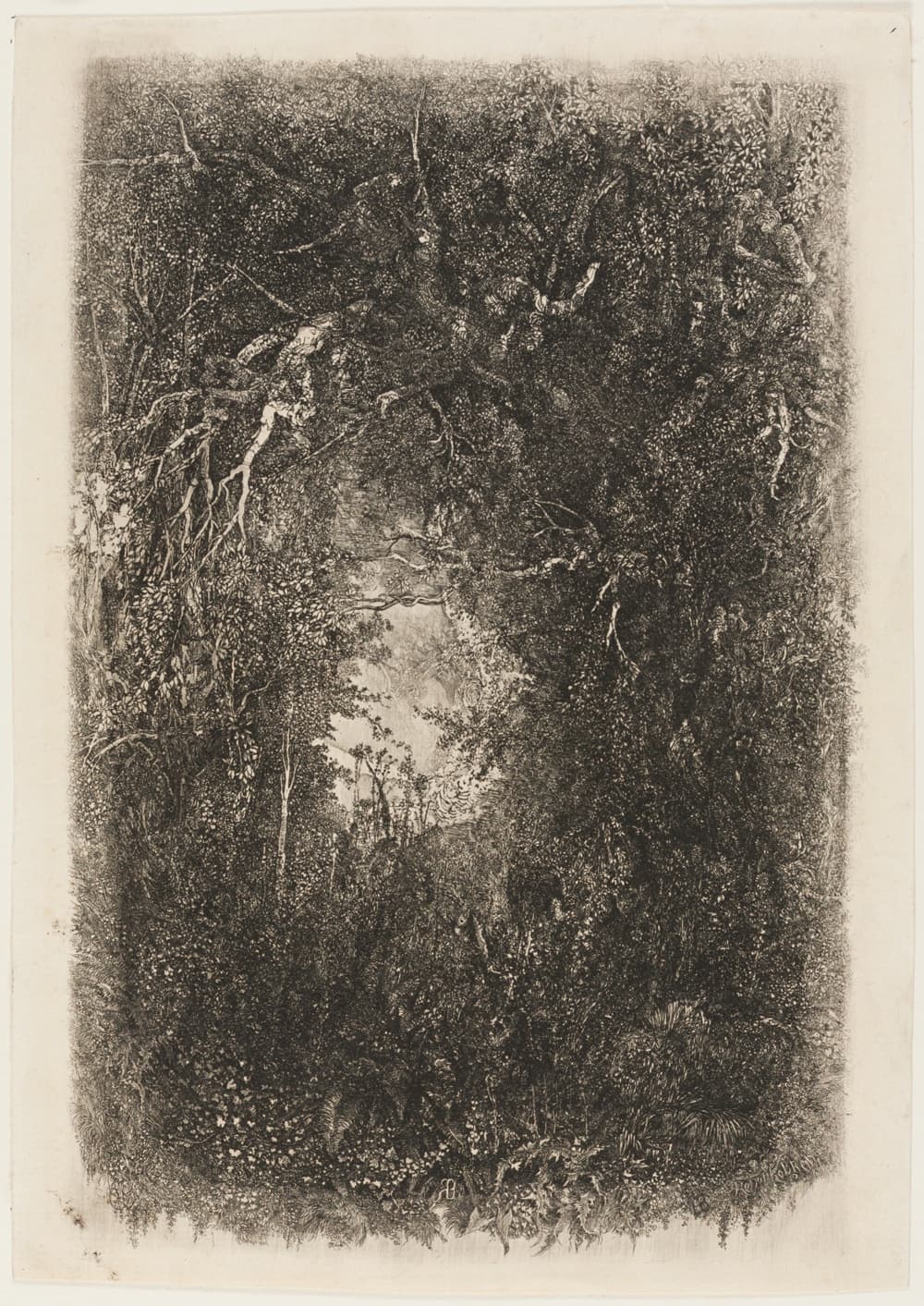 A work made of etching on cream laid paper.