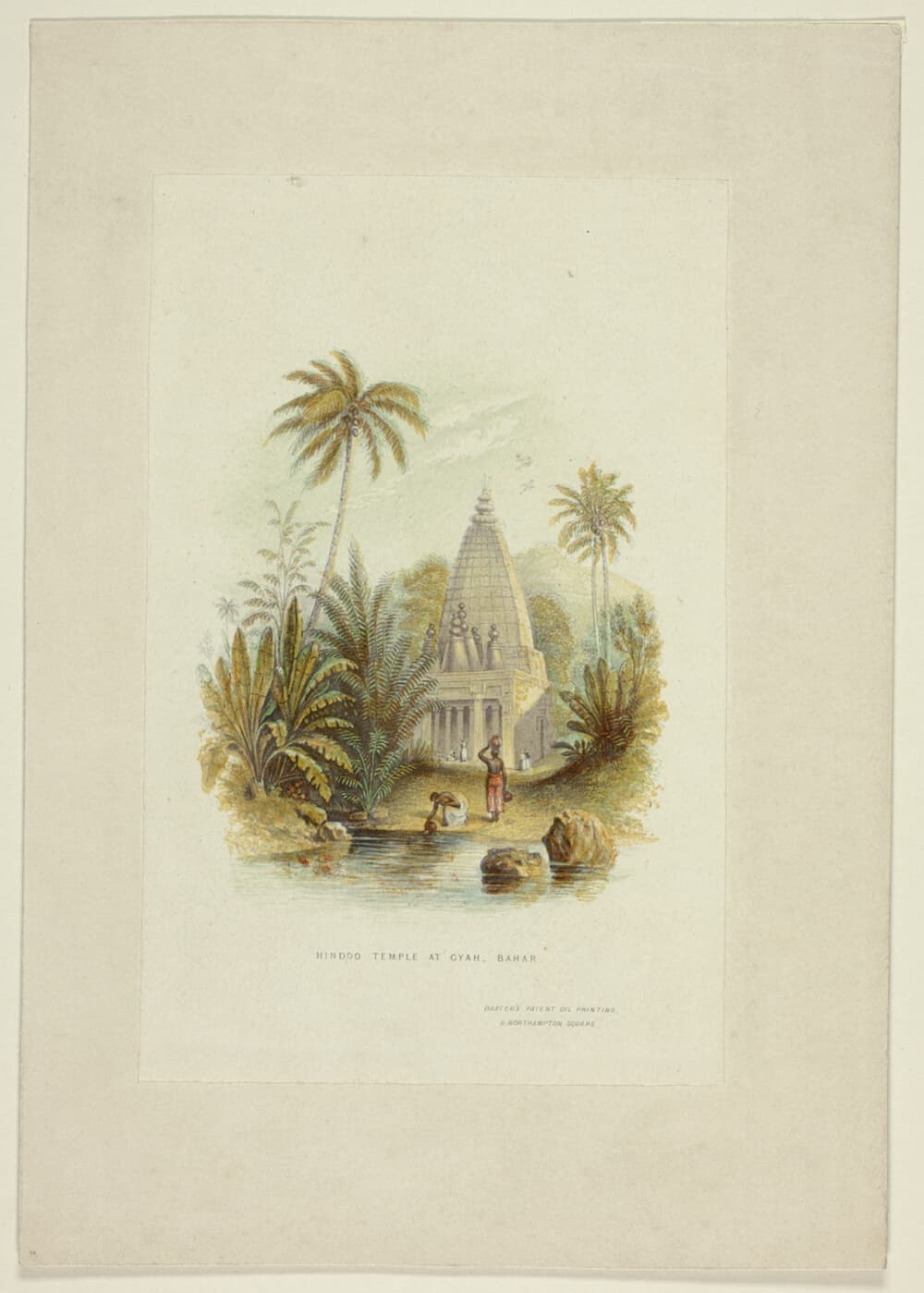 A work made of steel etching and stipple printed in black, with block printing in colors, on wove paper, laid down on wove paper.