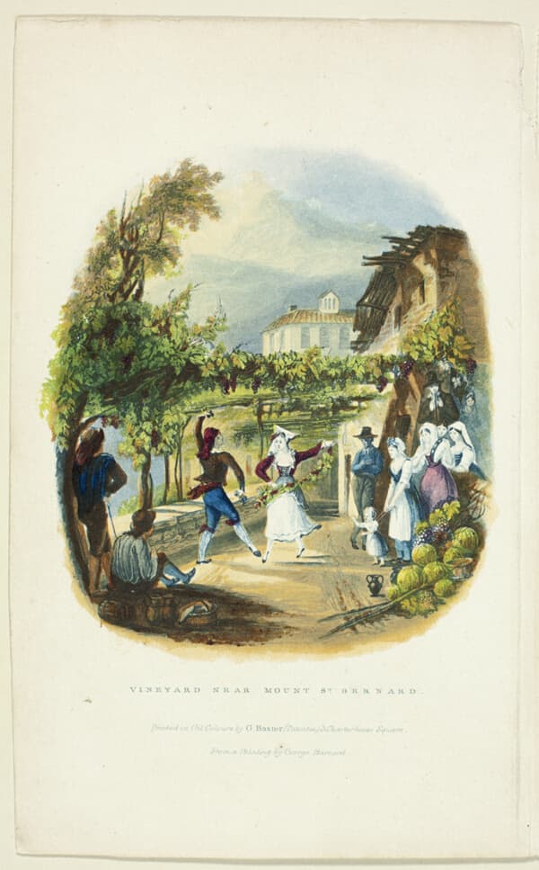 A work made of steel etching and aquatint printed in blue, with block printing in colors, on ivory wove paper.