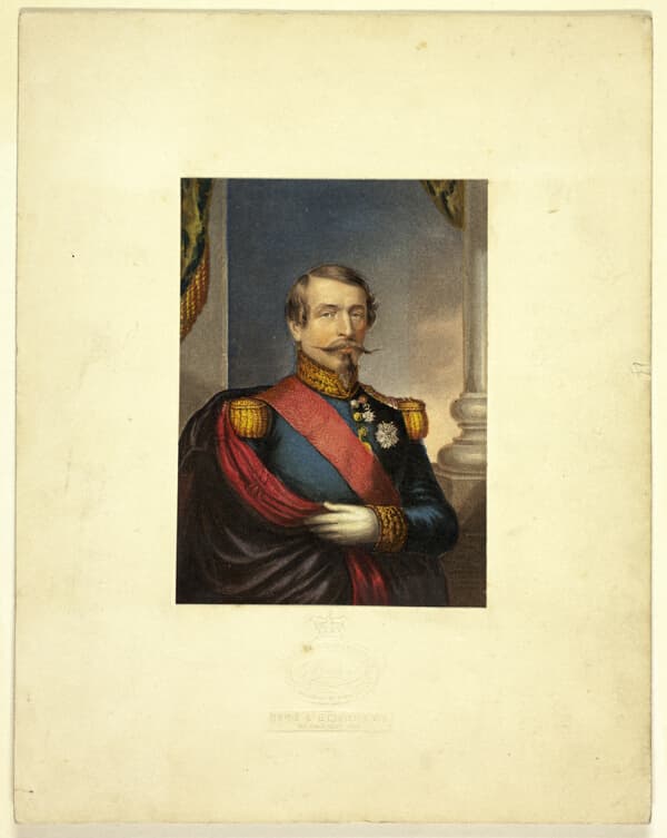 A work made of steel etching, aquatint, and stipple printed in black, with block printing in colors, on wove paper, laid down on original stamped mount.