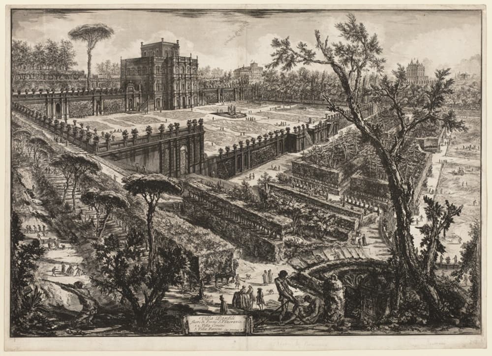 A work made of etching on heavy ivory laid paper.